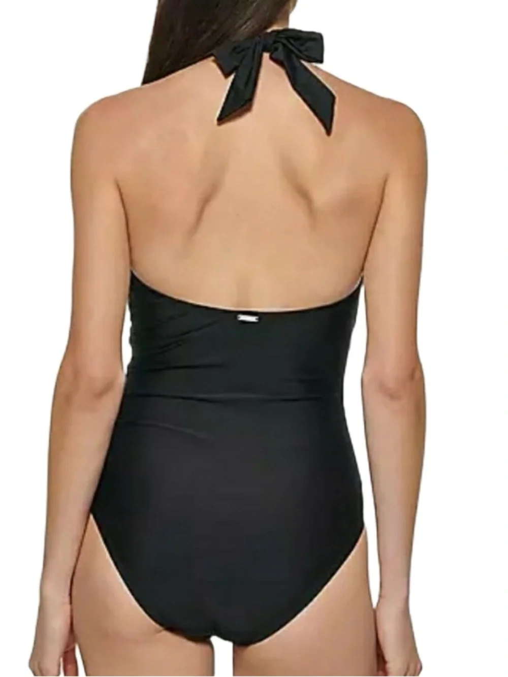 NWT DKNY Halter One Piece Swimsuit - Black - Size XL/US 16 - Picture 4 of 10